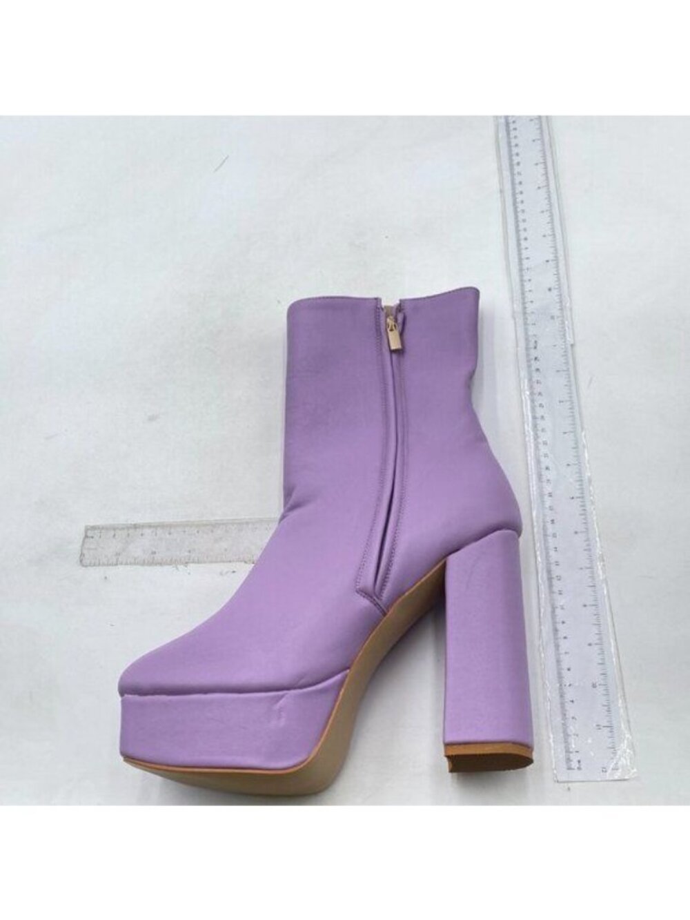 Purple Women Platform Pointed Toe Ankle Boots Chunky High Heel Mid Calf Booties